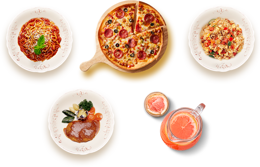 스파게티,피자,볶음밥,돈까스,음료